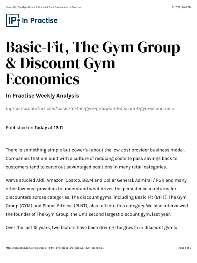 Basic-Fit, The Gym Group & Discount Gym Economics - in Practise | PDF ...