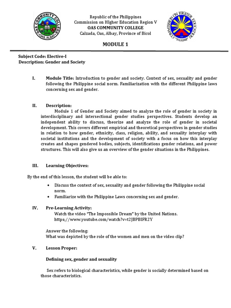 Gender and Society Module 1 | PDF | Gender | Gender Studies