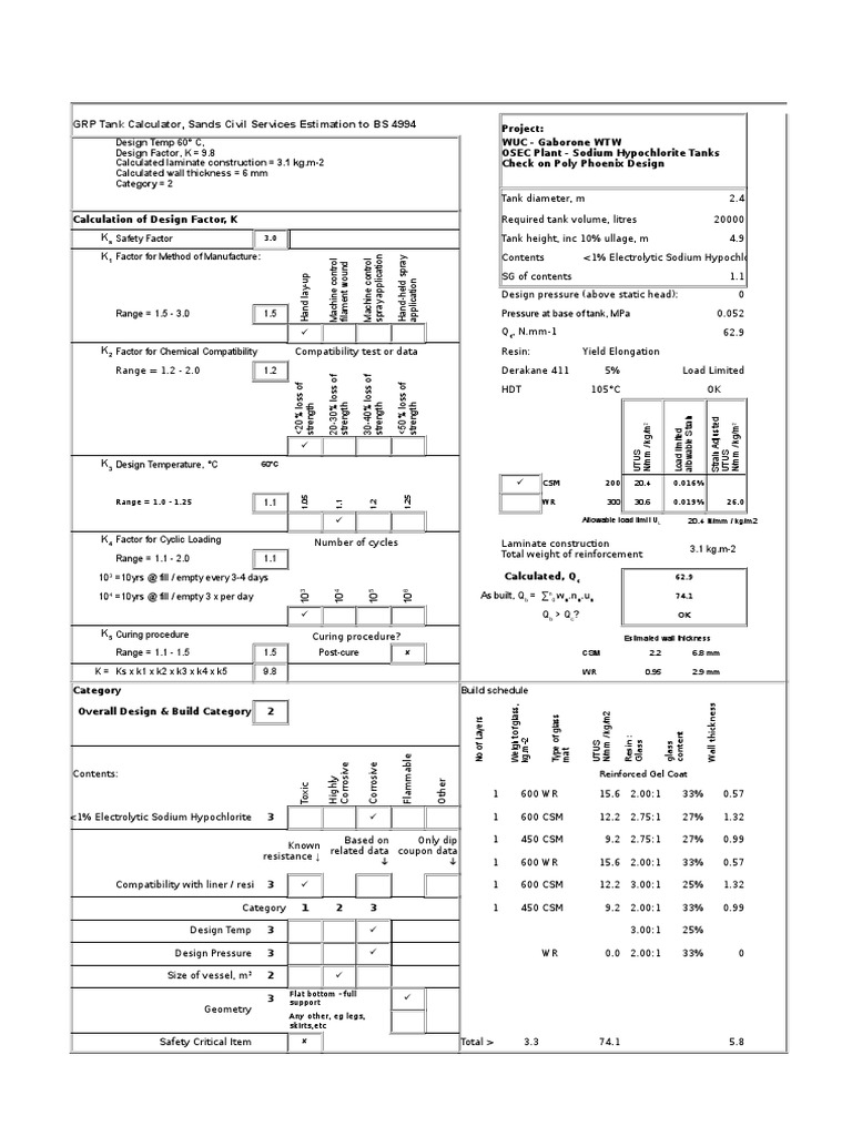 GRP Tank Calculator, Sands Civil Services Estimation To BS 4994 | PDF ...