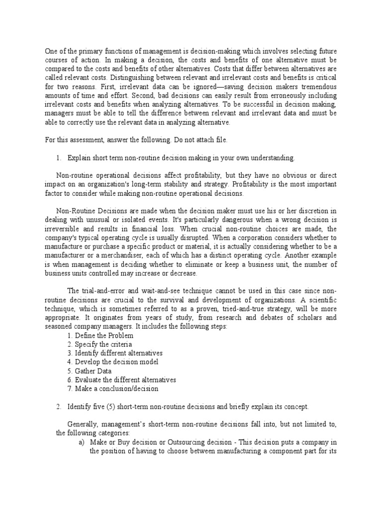 Non-Routine Decision Making Explained | PDF | Decision Making | Cost ...