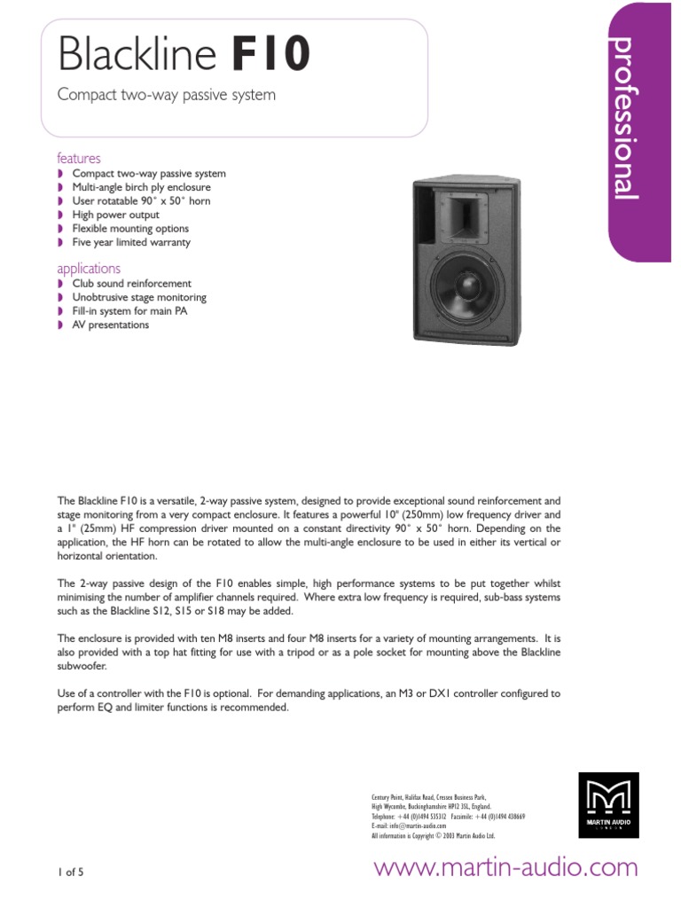 Blackline F10: Compact Two-Way Passive System | PDF | Loudspeaker ...