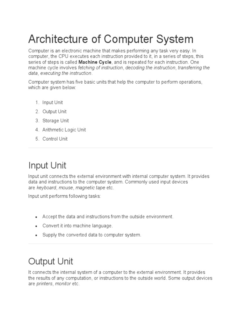 Architecture of Computer System | PDF | Computer Data Storage | Central ...
