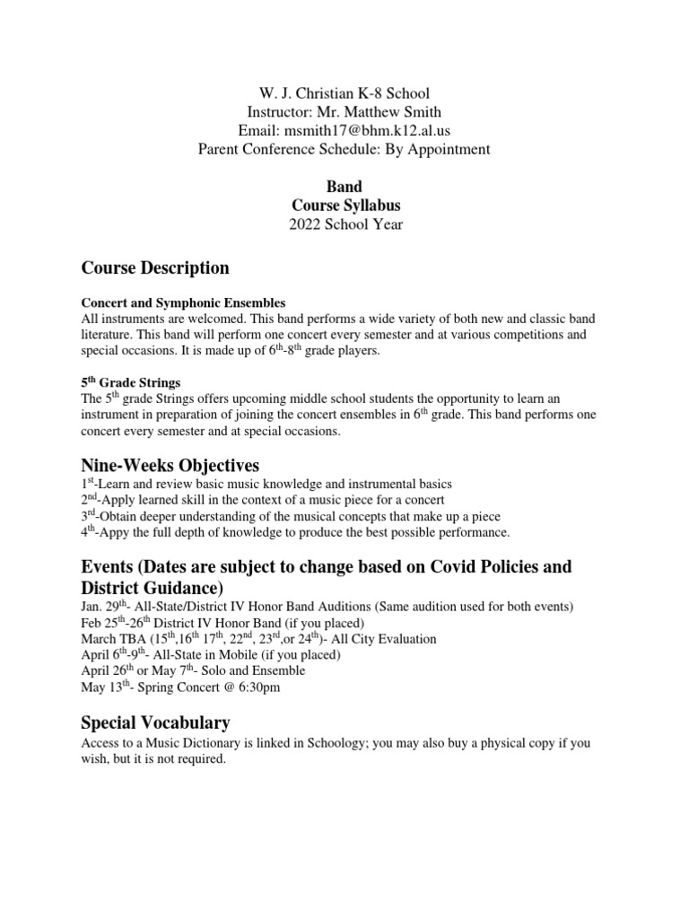 Band Syllabus PDF Learning Cognition