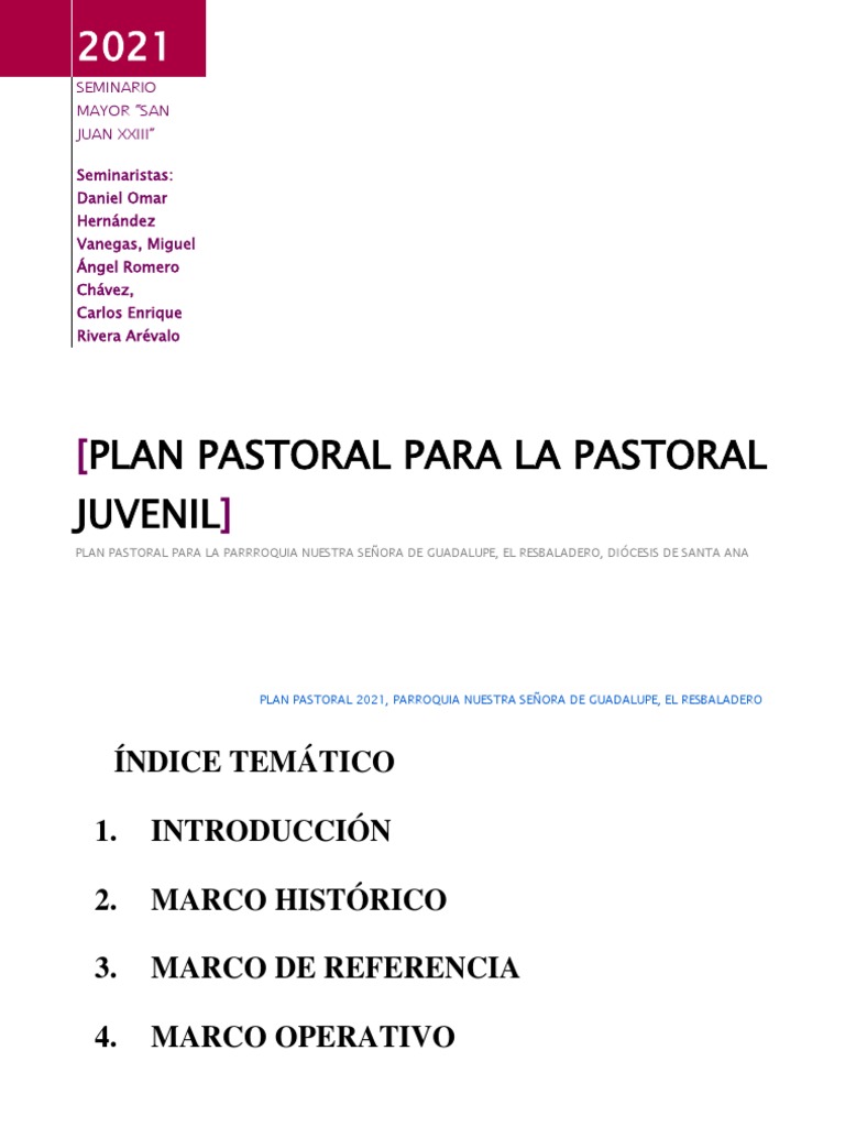 Plan Pastoral 2021: Juventud y Evangelización | PDF | Iglesia Católica ...