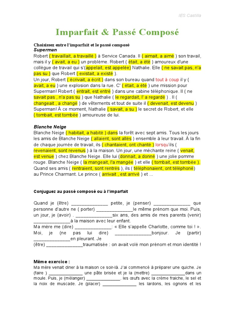 Imparfait et Passé Composé en Conjugaison | PDF | Blanche-Neige