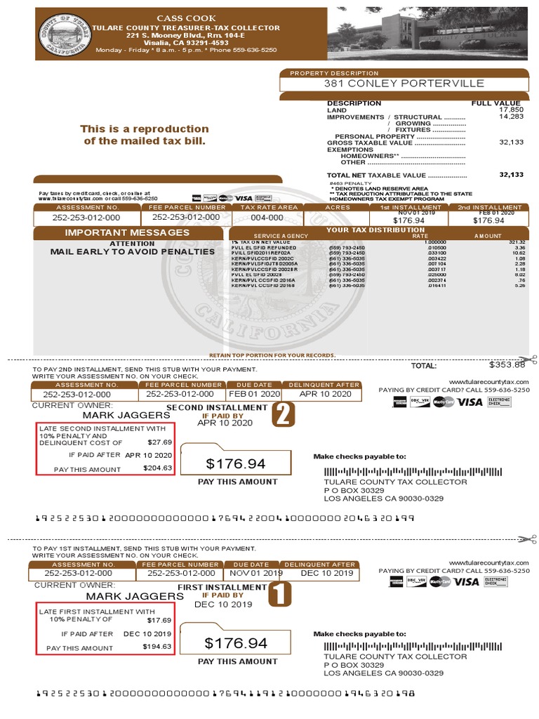 Mark Property Tax Receipt PDF United States Postal Service Payments
