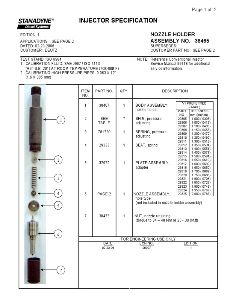 Injector Specification: Nozzle Holder Assembly No. 38465 | PDF | Gases ...