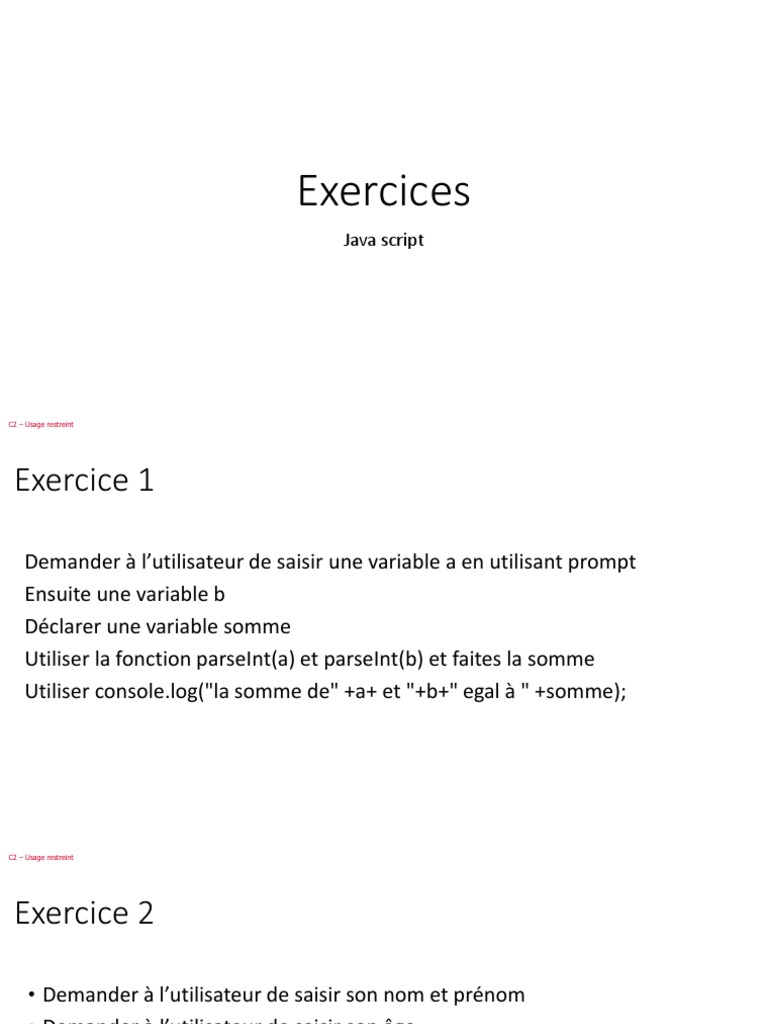 Exercices de JavaScript Corrigés | PDF | JavaScript | Informatique