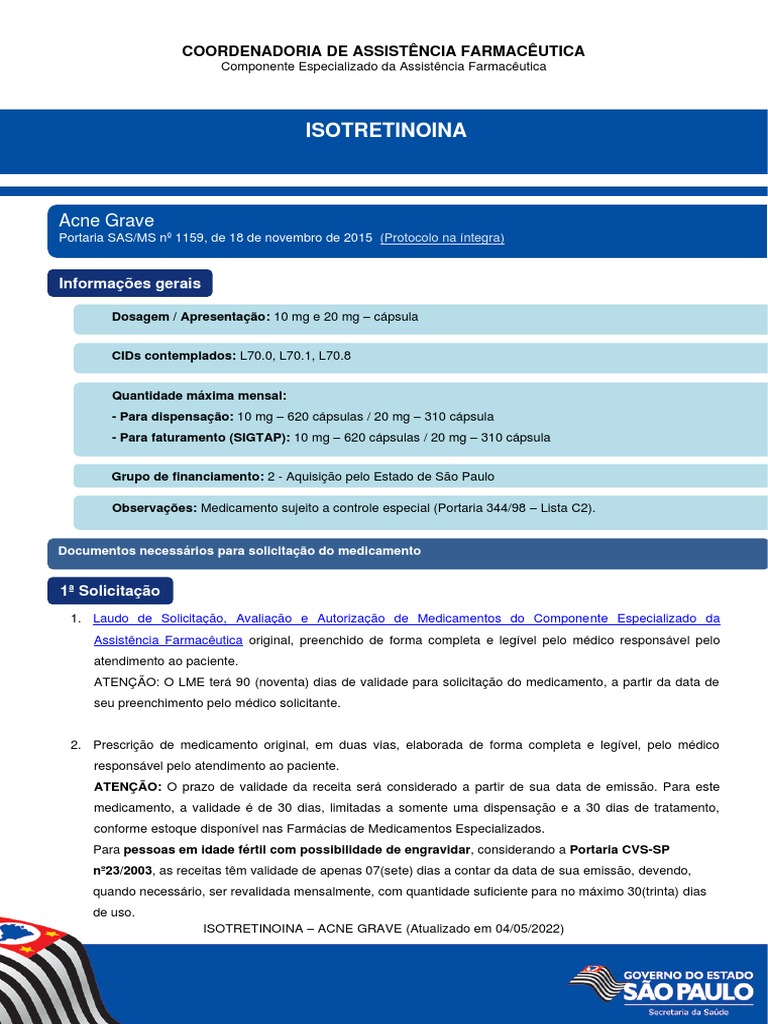 Protocolo para solicitação e renovação de Isotretinoína para tratamento ...