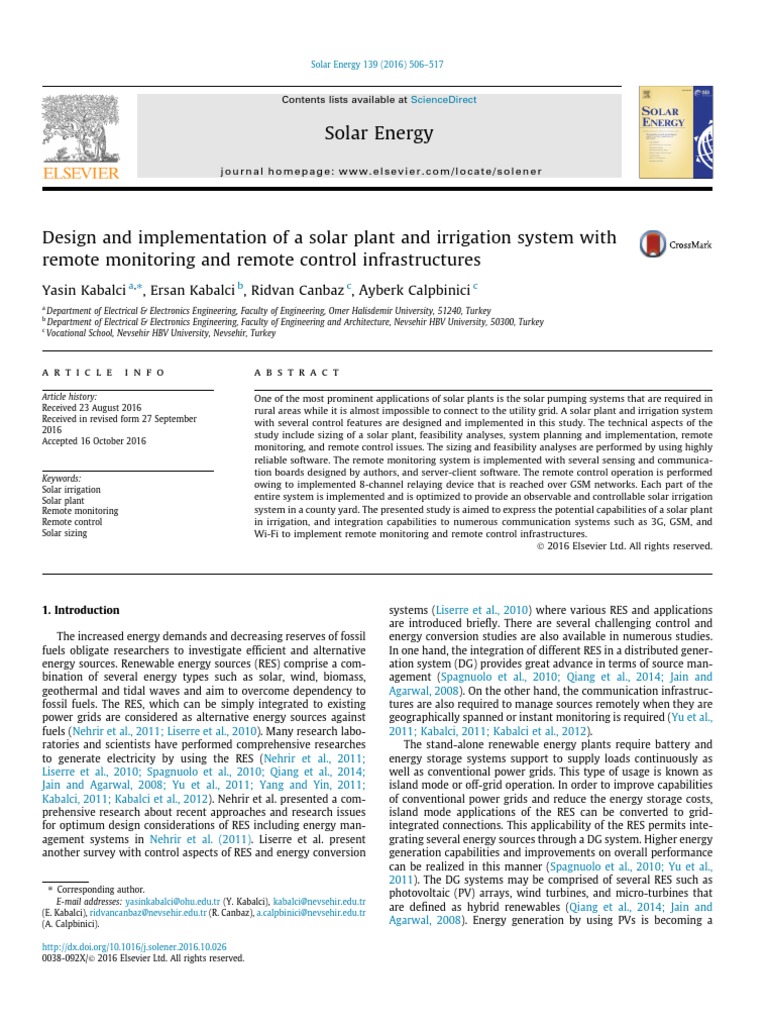 Solar Plant for Irrigation Control System | PDF | Photovoltaic System ...