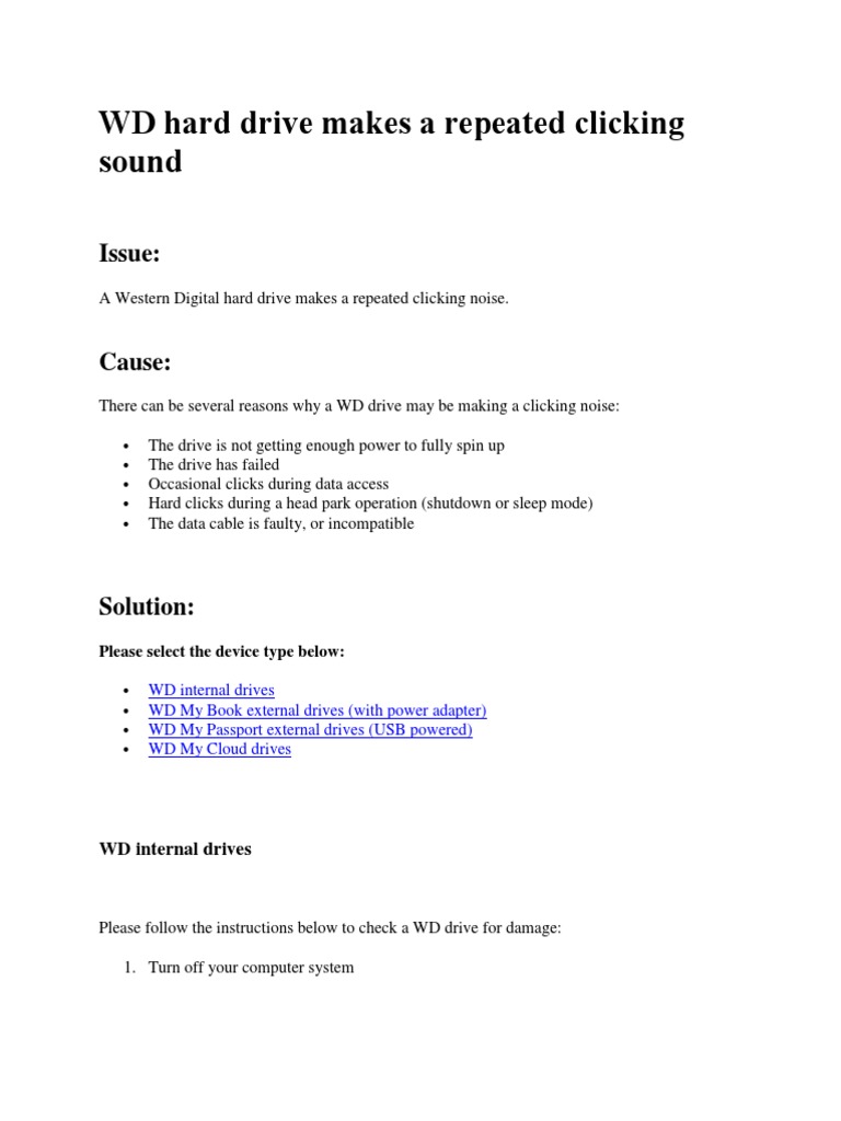 WD Hard Drive Makes A Repeated Clicking Sound PDF Usb Hard Disk Drive
