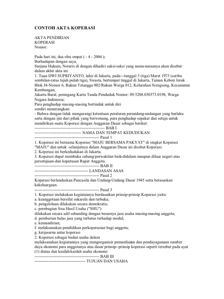 CONTOH AKTA KOPERASI