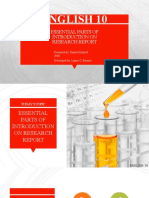 English 10: Essential Parts of Introduction On Research Report