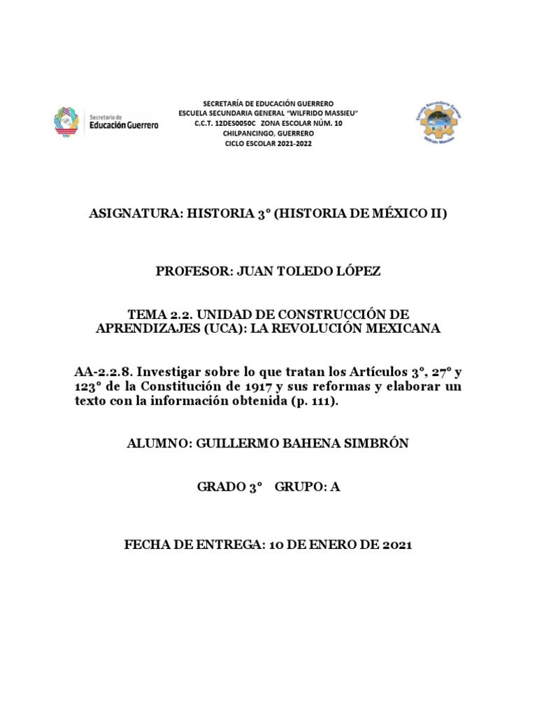 articulos 3 27 y 123 para niños