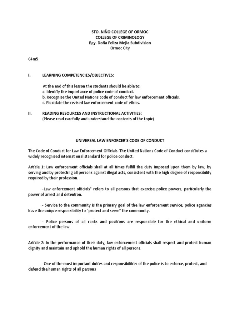 Law Enforcement Code of Conduct Overview | PDF | Police | Criminology
