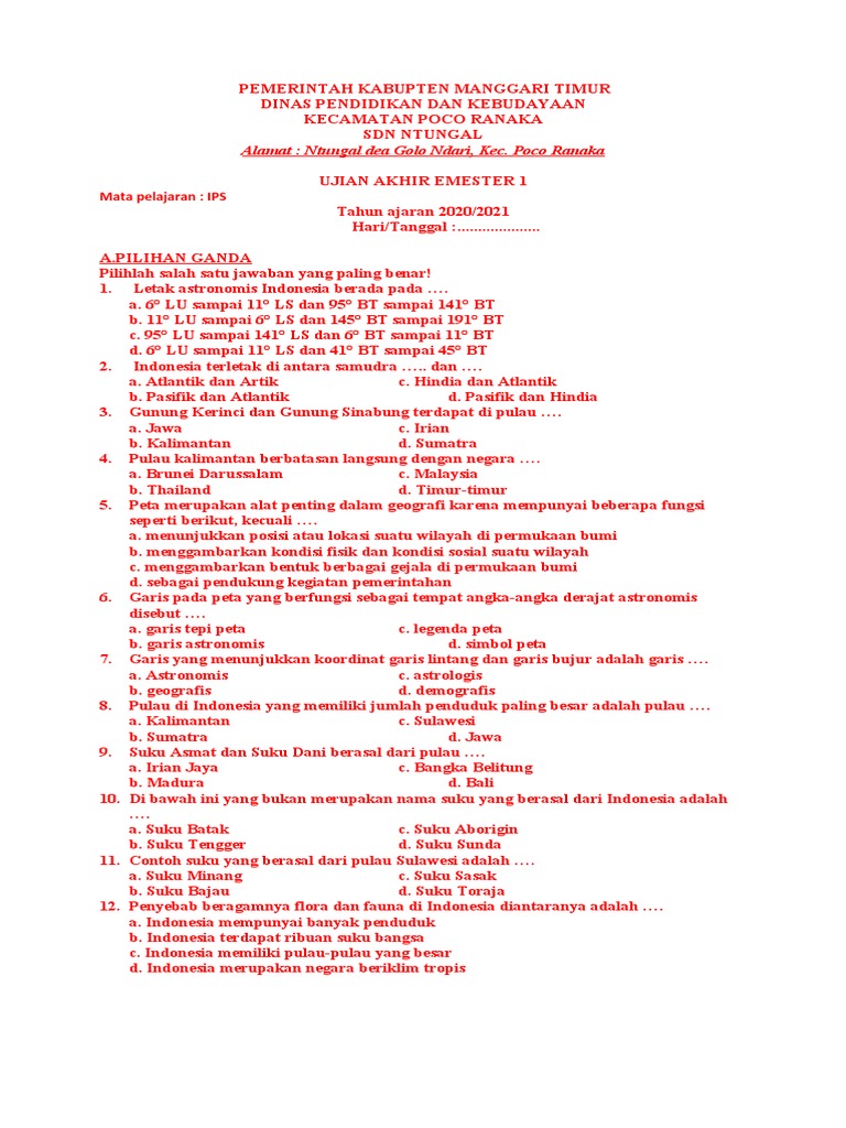 Kumpulan Soal IPS Kelas 5 Semester 2 Tema 6: Memahami Lingkungan dan Sumber Daya