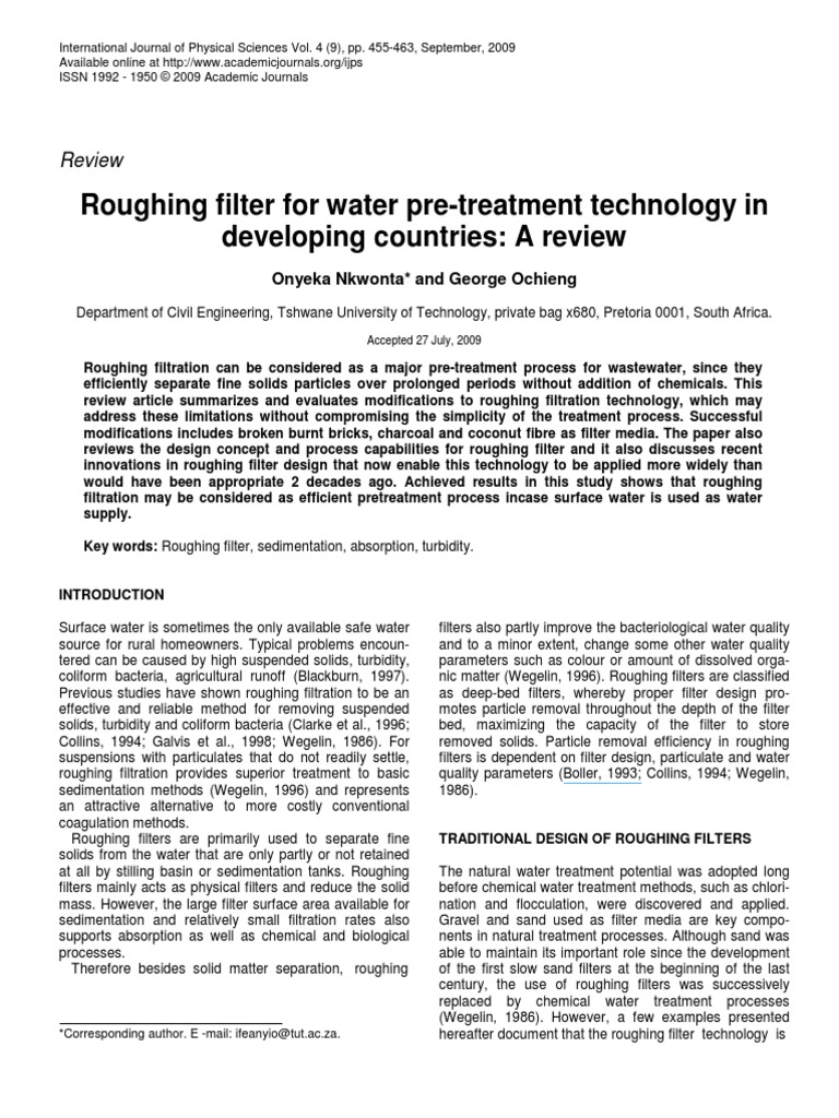 Roughing Filter For Water Pre Treatment PDF Filtration Water