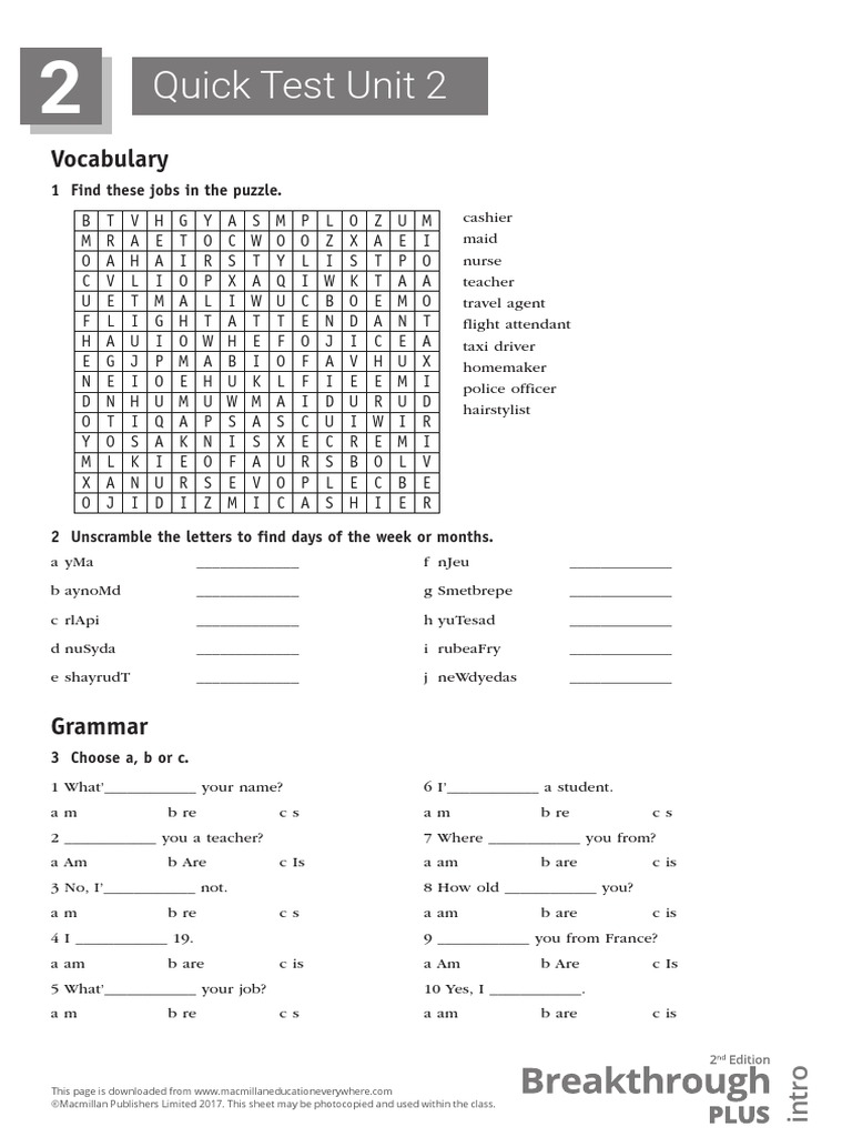 Quick Test Unit 2 | PDF