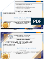 Certificate of Academic Excellence: Dzie El D. Yanson