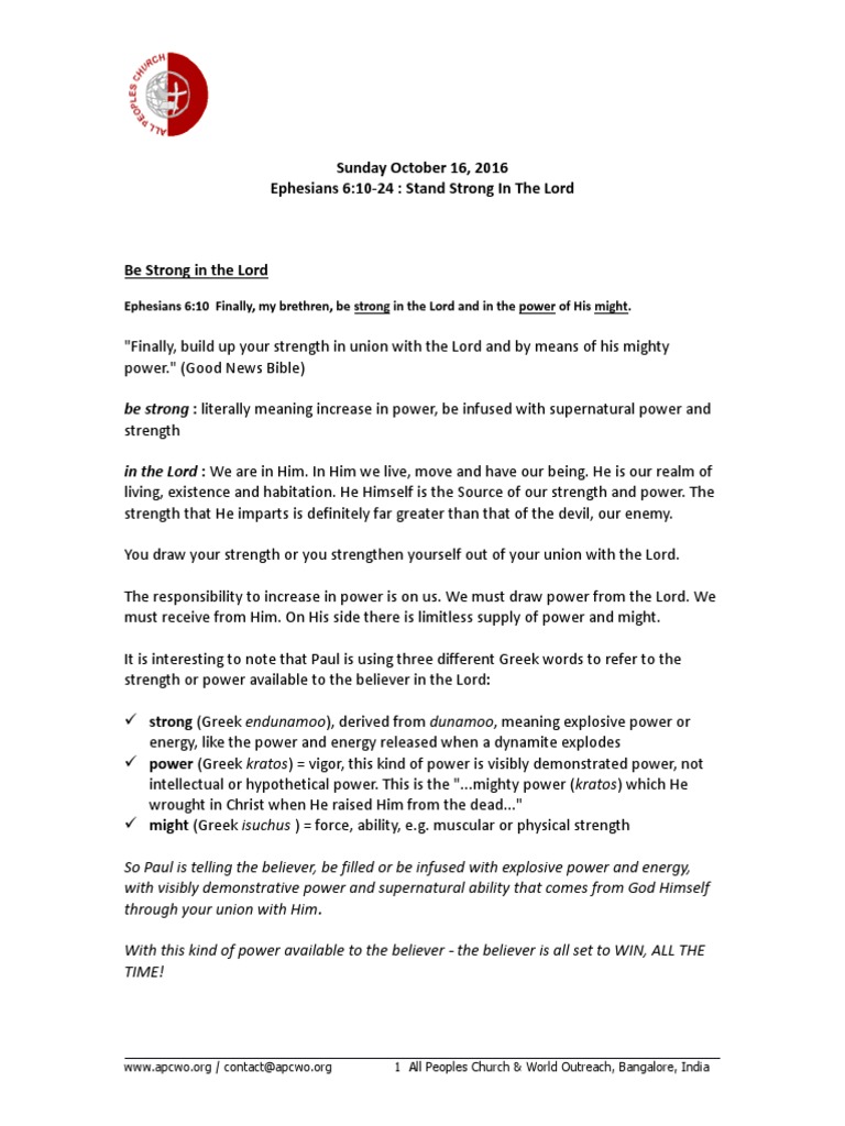 Ephesians Ch6 Stand Strong In The Lord Ps Ashish Raichur Pdf Armor
