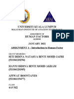 Universiti Kuala Lumpur Human Factors: JANUARY 2022 ASSIGNMENT 1 - Introduction To Human Factor