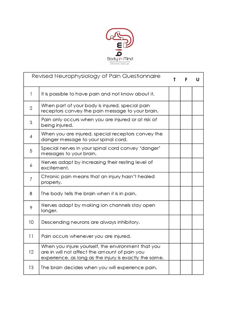 Revised Neurophysiology of Pain Questionnaire | PDF | Pain | Nerve