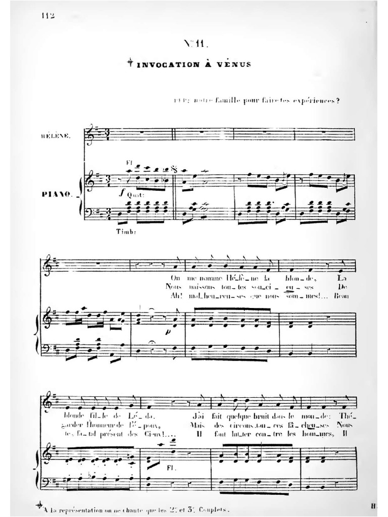 OFFENBACH Jacques - La Belle Hélène - Invocation Vénus | PDF