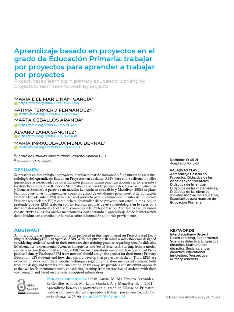 Aprendizaje Basado en Proyectos en El Grado de Educación Primaria - PDF ...