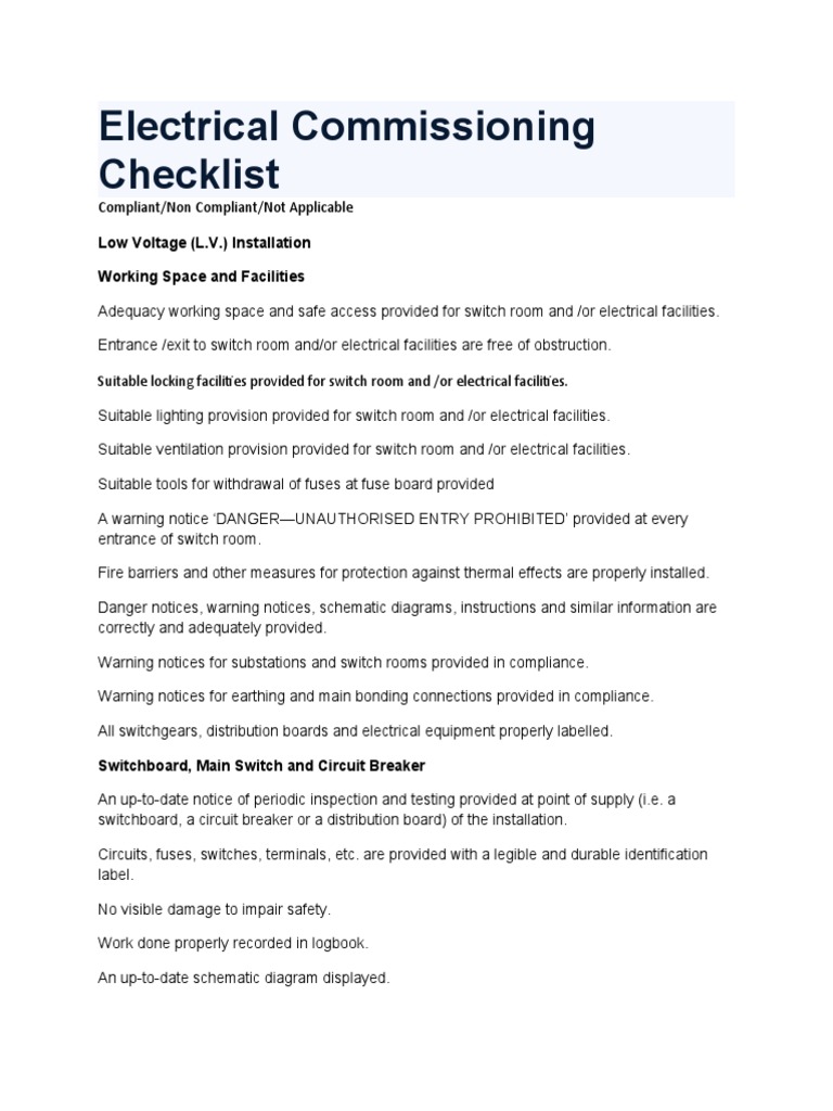Electrical Commissioning Checklist PDF Battery Charger Fuse