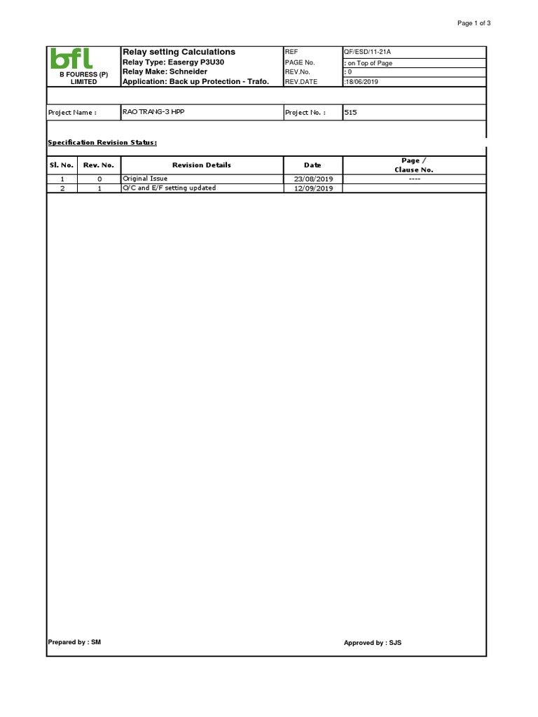 P3U30 Relay Setting Calculations Guide | PDF | Transformer | Electrical ...