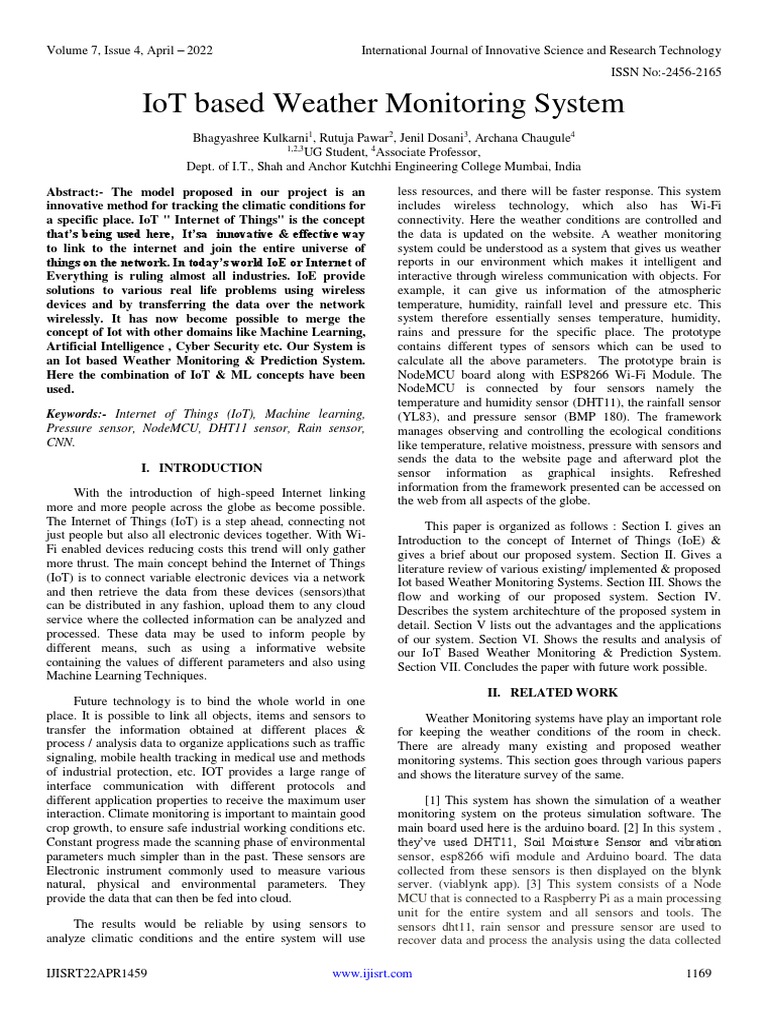 IoT Based Weather Monitoring System PDF Of Things
