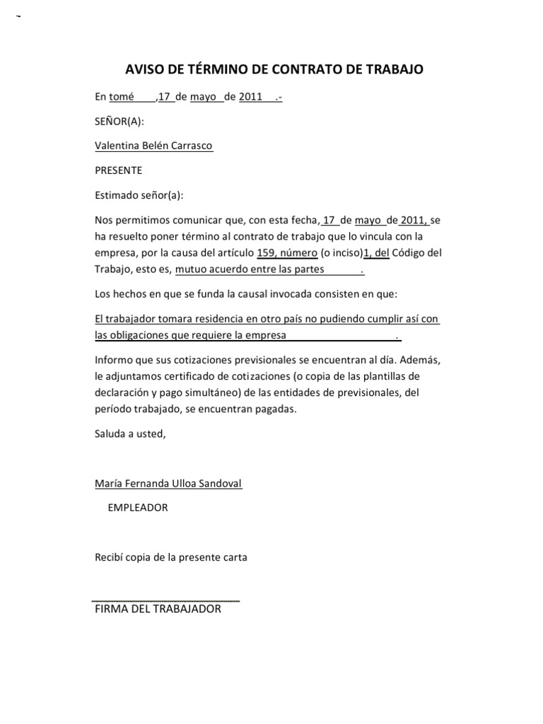 Aviso de Término de Contrato de Trabajo | PDF | Gobierno