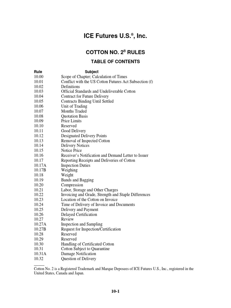 ICE Cotton Rule PDF Futures Contract Option (Finance)