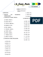 1 Secundariasemana 5 Ejercicios de Decimales