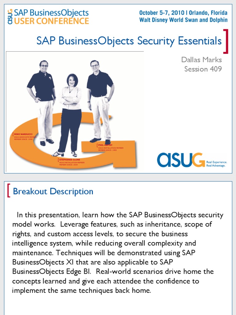 SAP Business Objects Security Essentials (2010 ASUG SAP Business Objects User Conference
