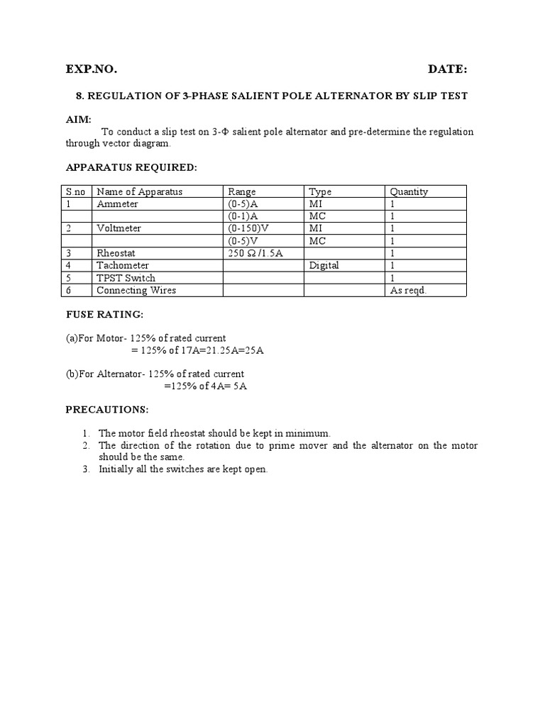 Slip Test Procedure for 3-Phase Alternator | PDF | Electric Motor ...