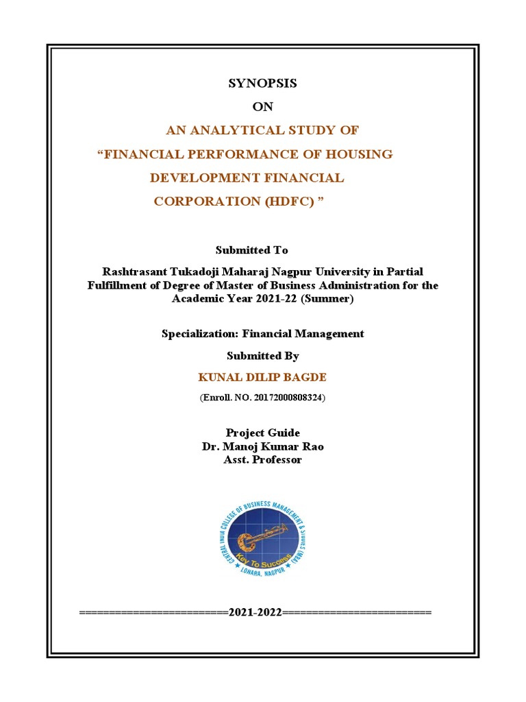 An Analytical Study of "Financial Performance of Housing Development