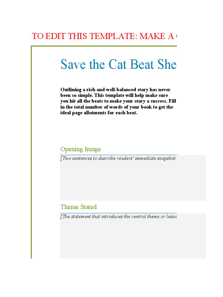Save The Cat Beat Sheet Template (Save A Copy To Edit) PDF