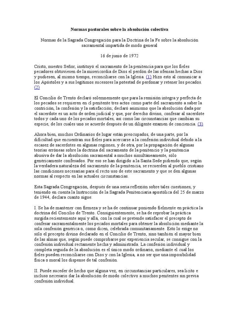 Normas Pastorales Sobre La Absolución Colectiva - 1972 | PDF | Teología ...