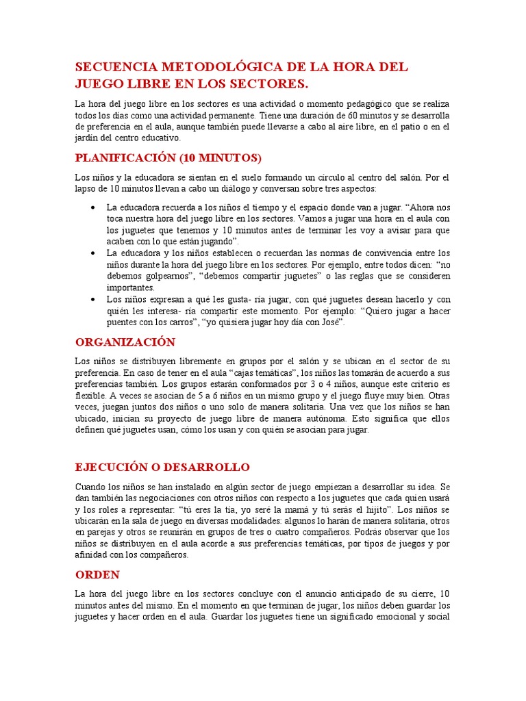 Secuencia Metodológica de La Hora Del Juego Libre en Los Sectores | PDF ...