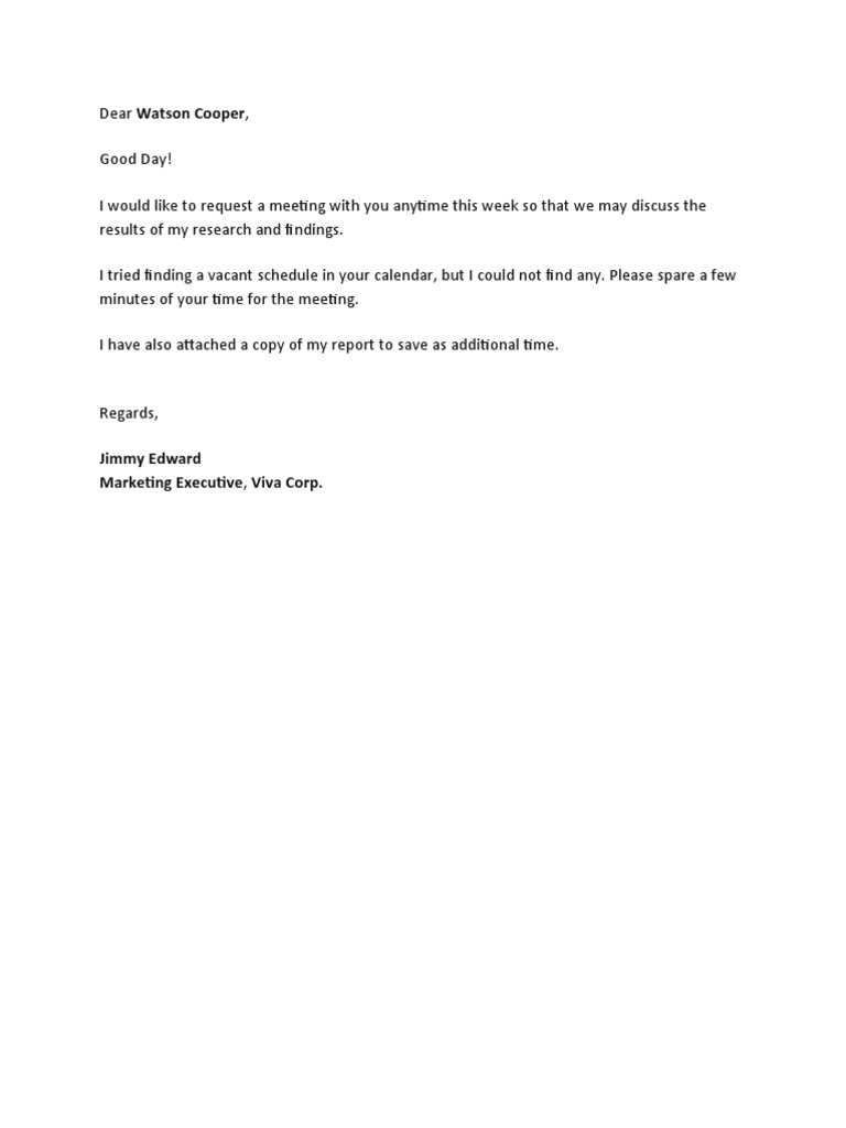 Request Letter For Meeting Appointment With Boss Template | PDF