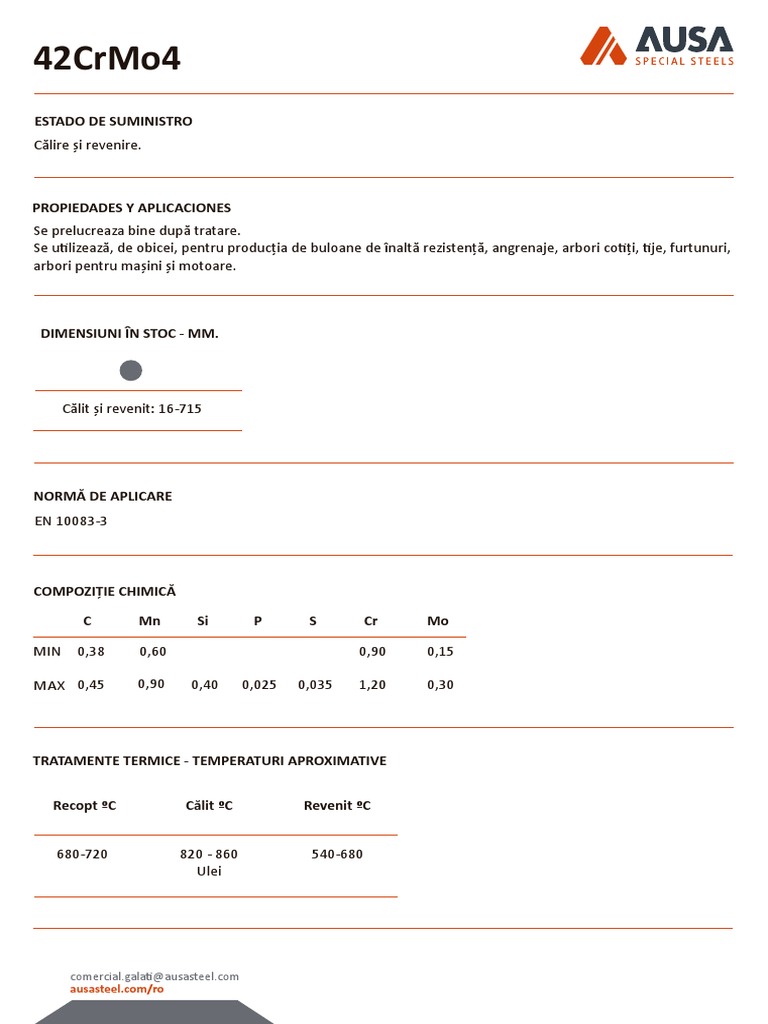 Oteluri-aliate-calire-si-revenire-42CrMo4-Calire Revenit-AUSA | PDF