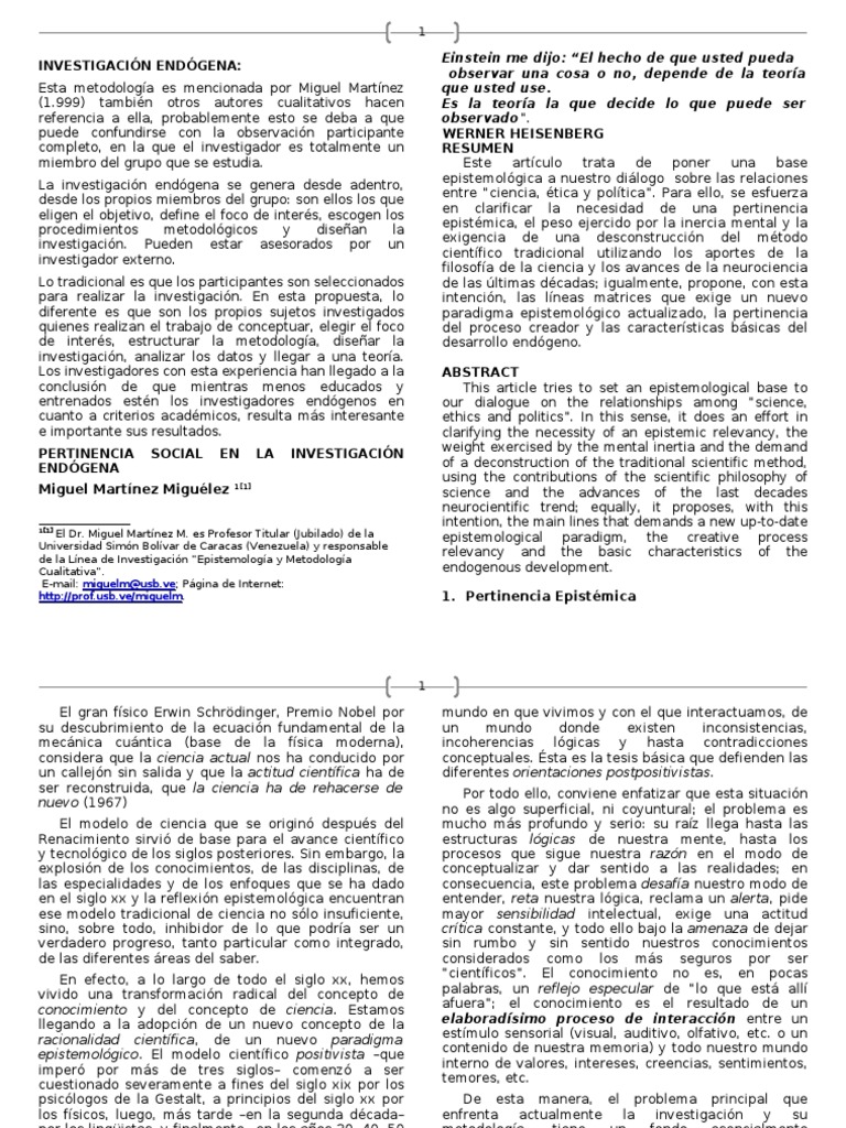 Metodología de Investigación Endógena | PDF | Science | Conocimiento
