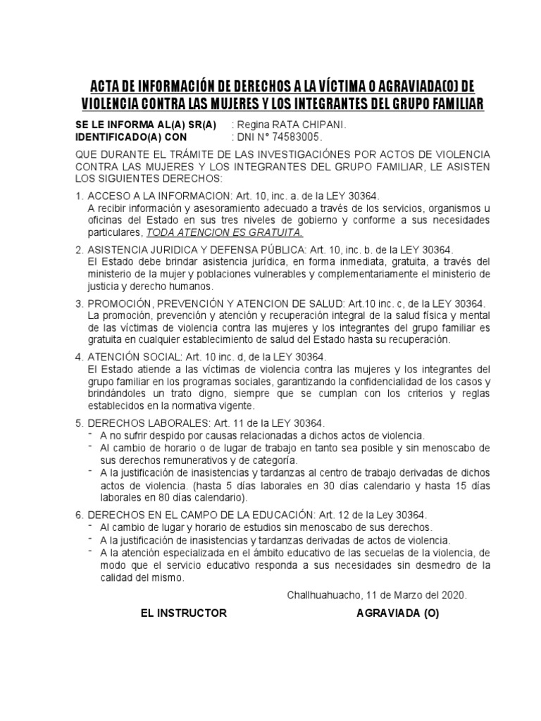 Acta de Intervencion Policial Por Actos de Violencia Familiar | PDF ...