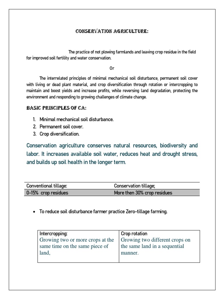 Principles of Conservation Agriculture | PDF | Agriculture | Crop Rotation