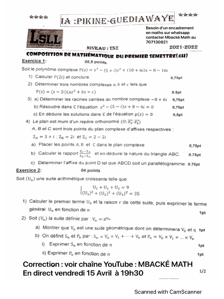 Compo - Maths - Ts2 - LSLL | PDF