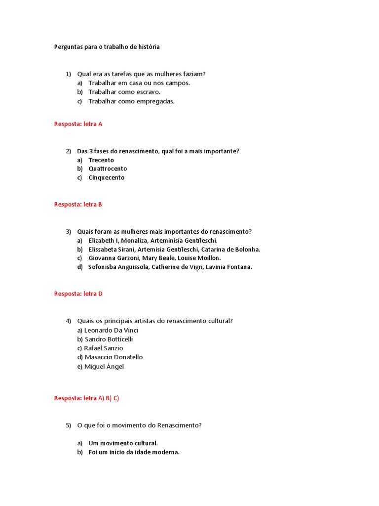 Perguntas sobre o Renascimento | PDF | Renascimento | Science