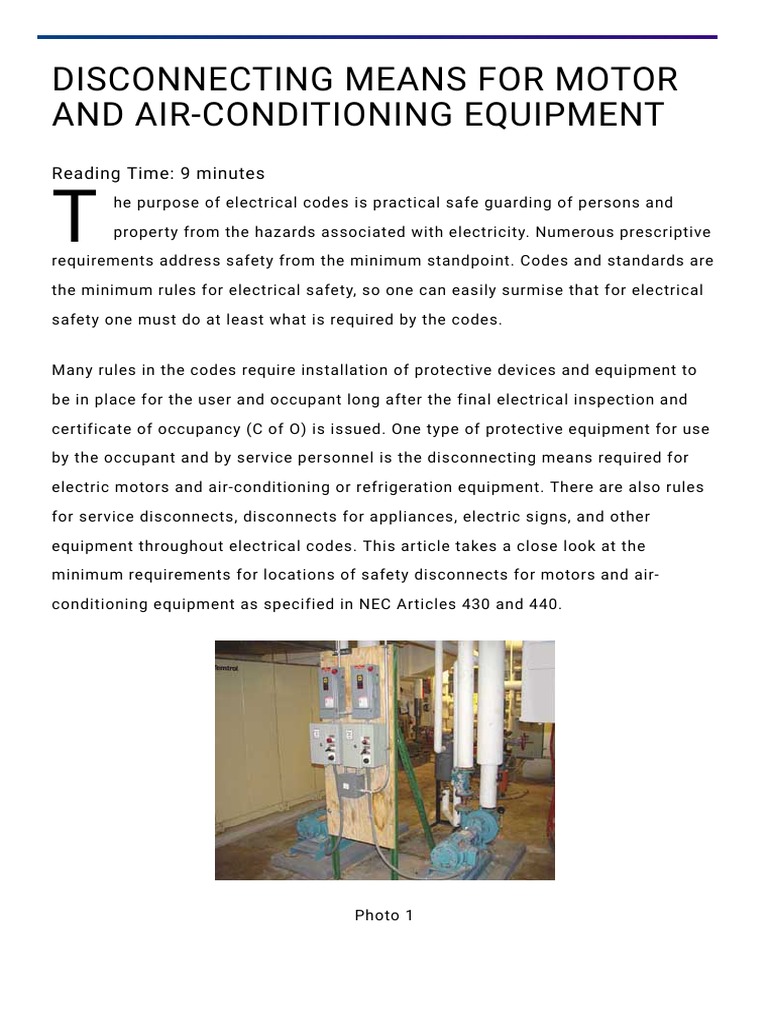 Safety Disconnect Requirements for Motors and AirConditioning