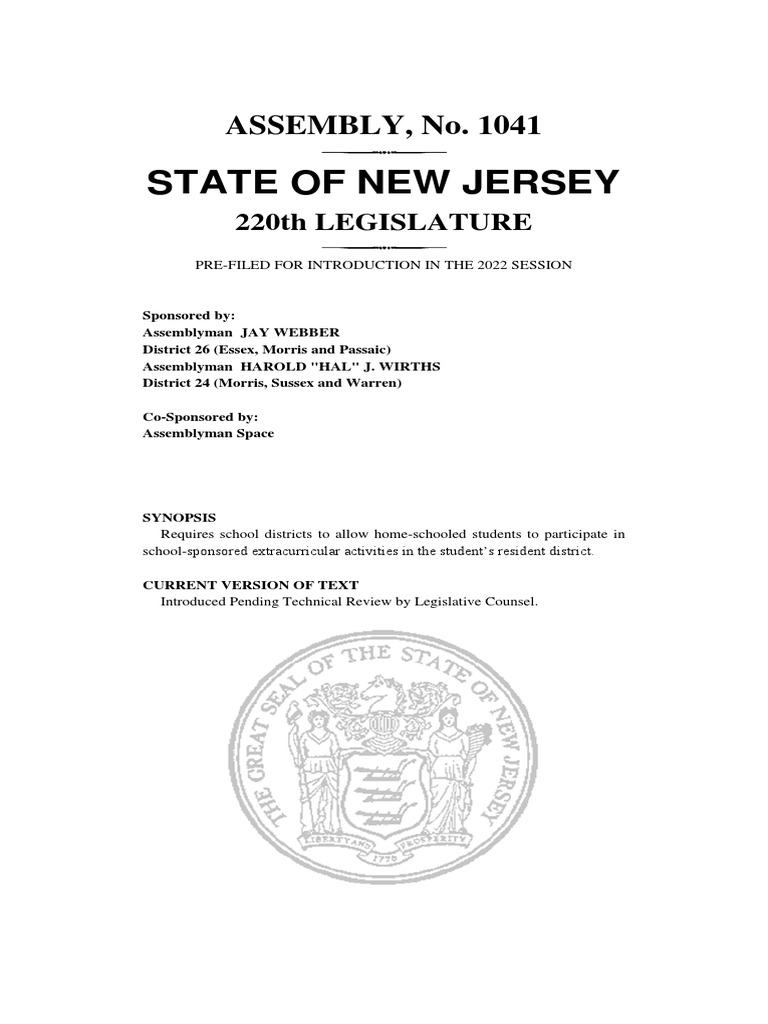 New Jersey Assembly Bill A1041 PDF Government Justice