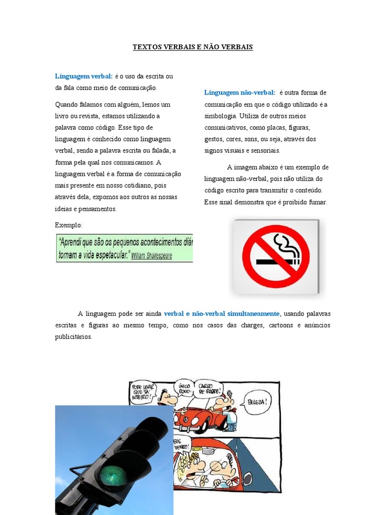 Textos Verbais e Não Verbais: Definições | PDF | Comunicação não verbal ...